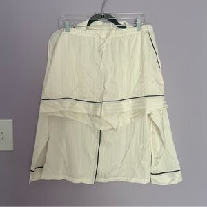Auden Luxury Collection Shadow Striped Satin Notch Collar Pajama Set White Large